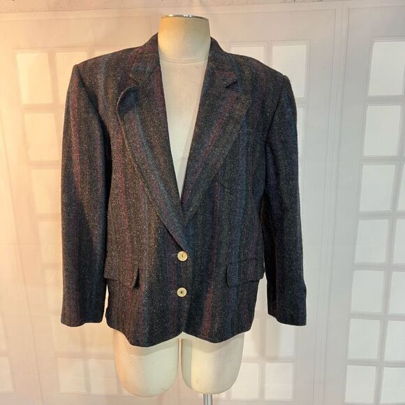 Vintage Alexander Julian Gray Striped Wool Notch Lapel Blazer Size 8 - Picture 1 of 11